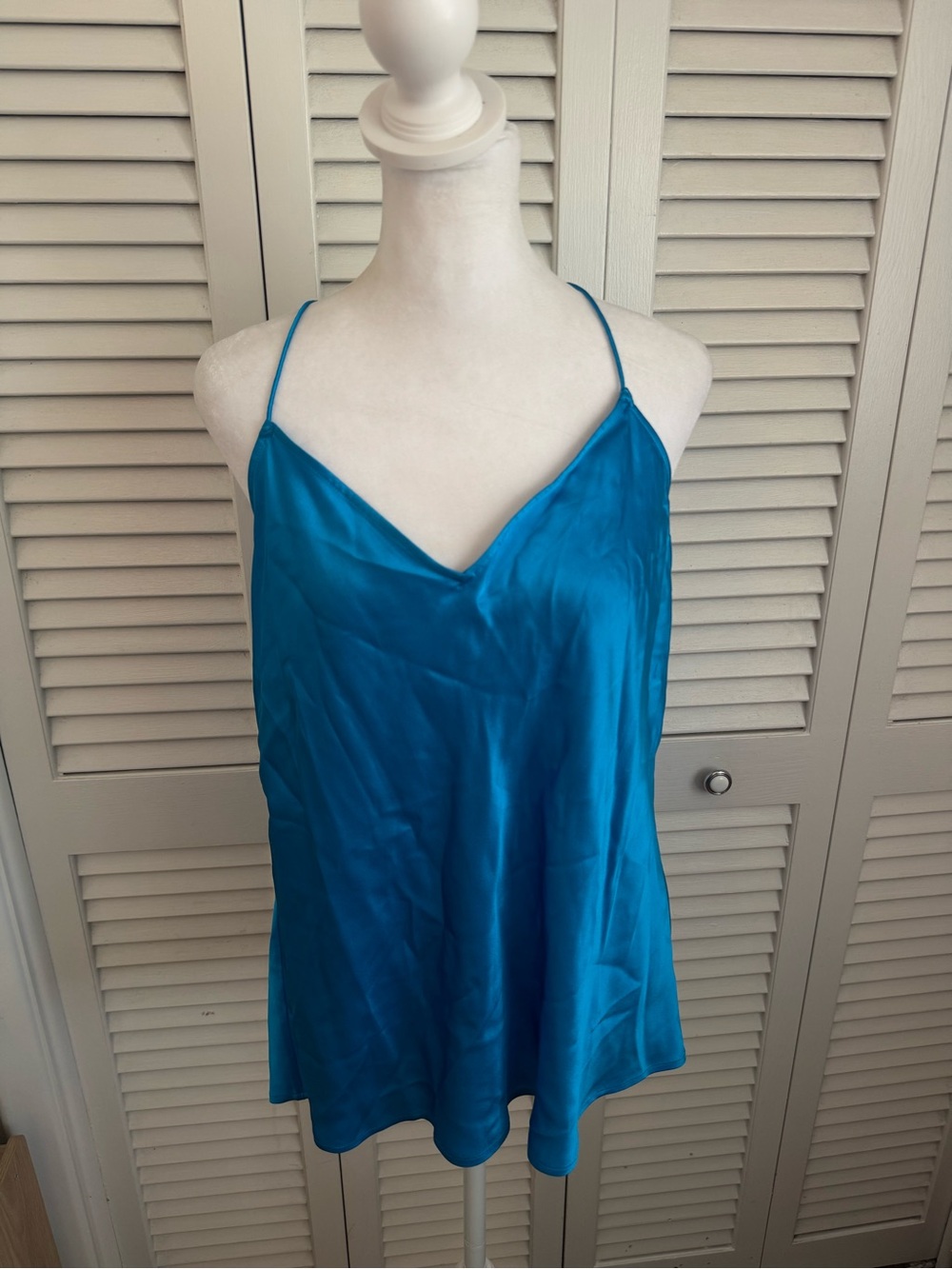 PAIGE Neon Blue Silk Cicely Cami with V-Back and Adjustable Straps